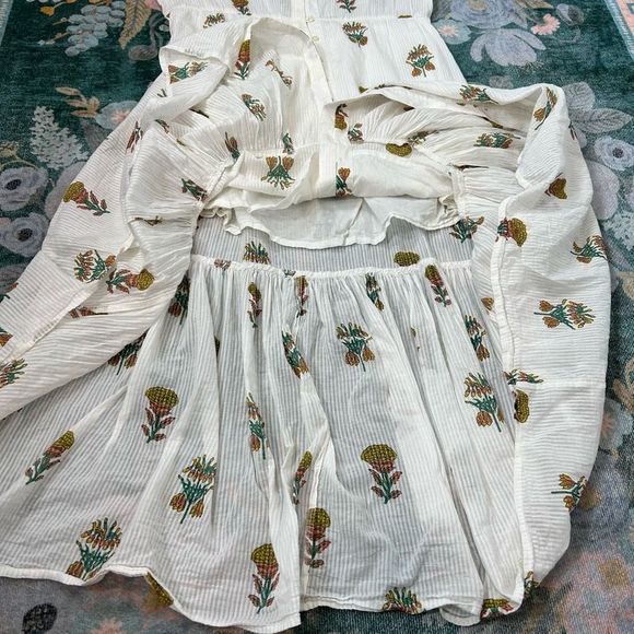 Lucky Brand Women White Cotton Pineapple Print Midi Dress Ruffle Sleeveless Maxi - Picture 11 of 14